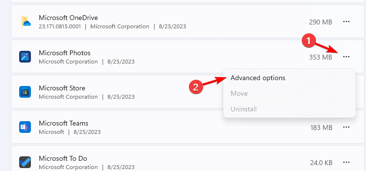 Окно сведений о приложении Microsoft Photos
