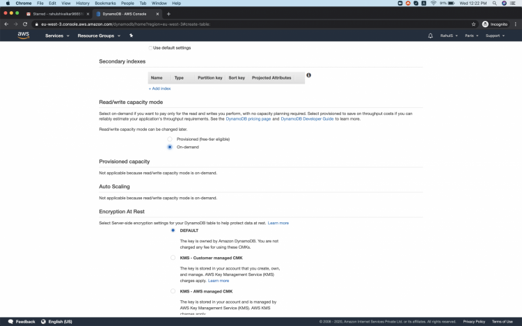 Опция On-Demand выбрана, кнопка создания таблицы
