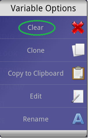 Нажмите Clear для удаления переменной
