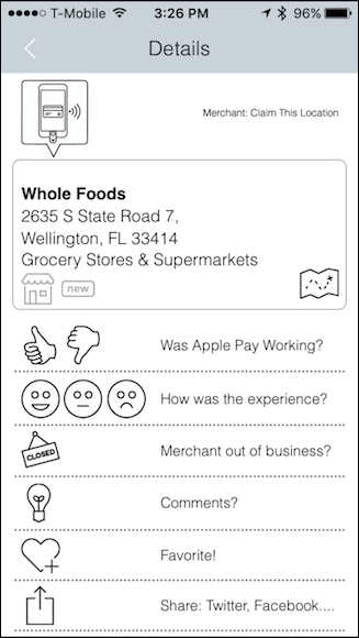 Подробности места и опции в Pay Finders