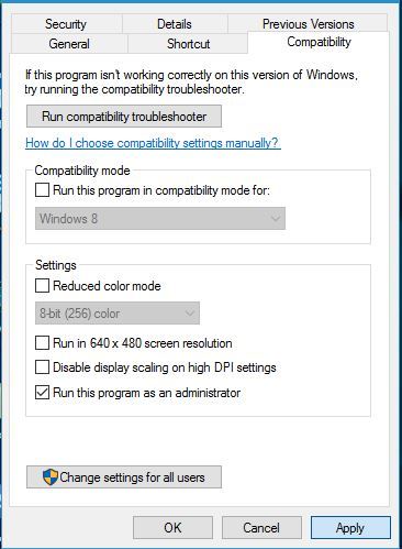 Окно свойств Arduino: включение режима администратора