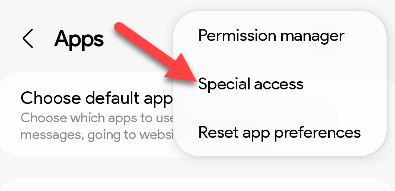 Выберите Специальный доступ в меню приложений
