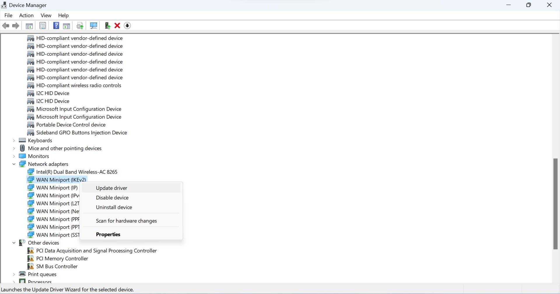 Обновление сетевого драйвера через Диспетчер устройств