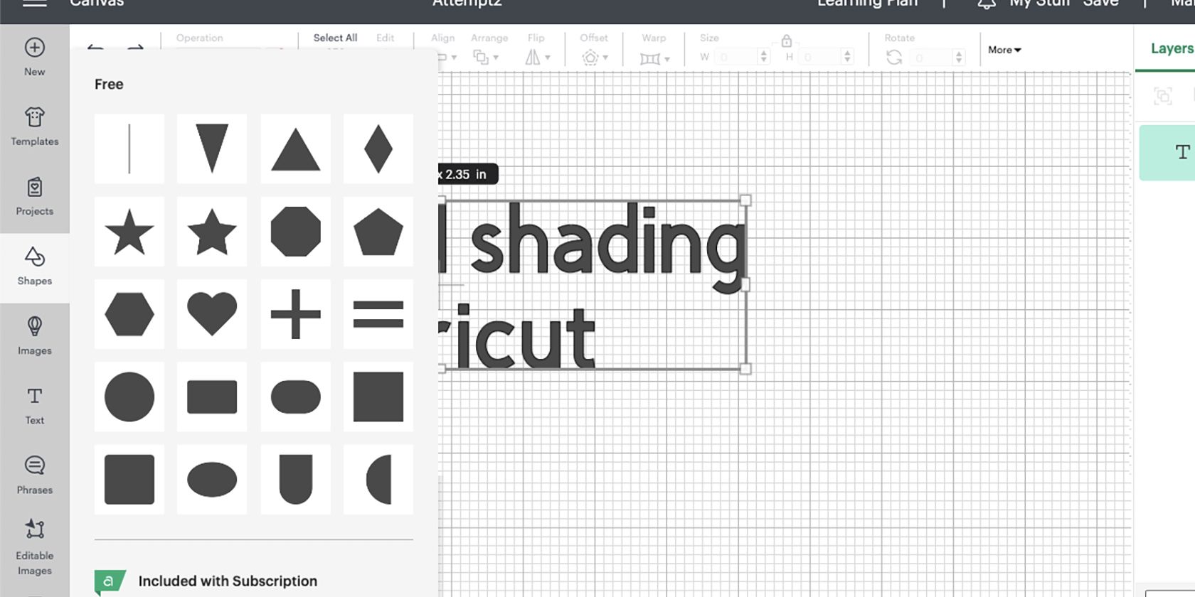 Cricut Design Space Shapes menu