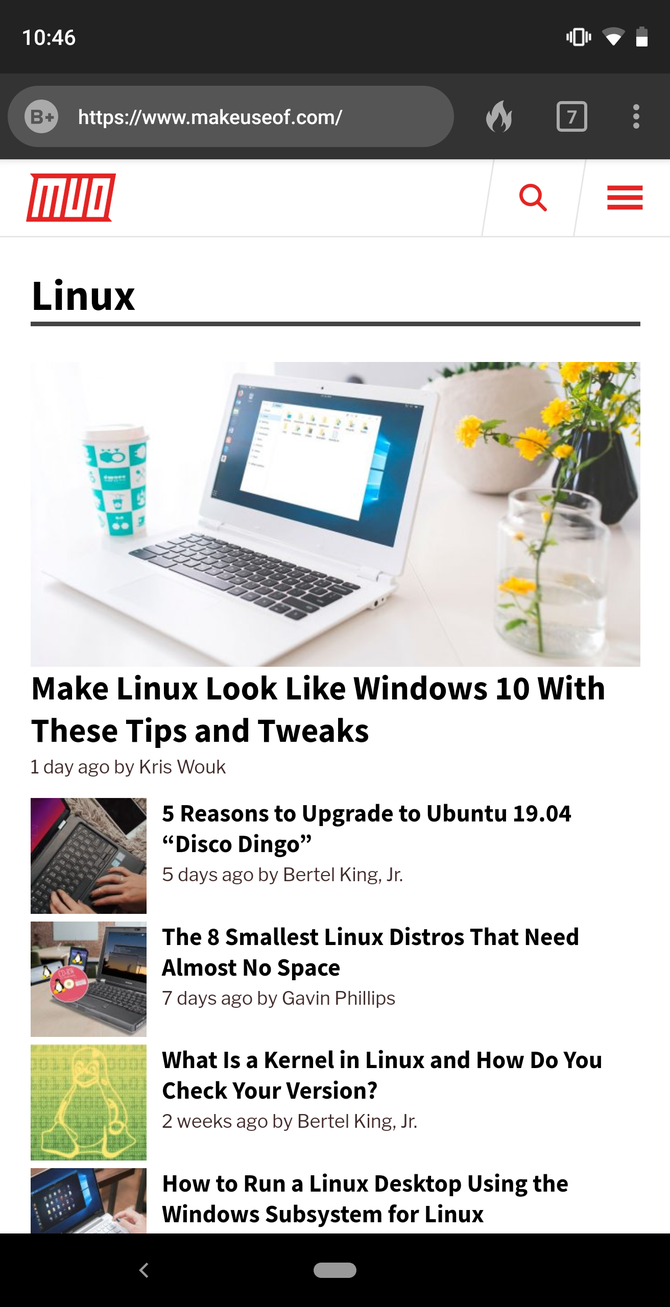 Приложение DuckDuckGo: веб‑страница MakeUseOf
