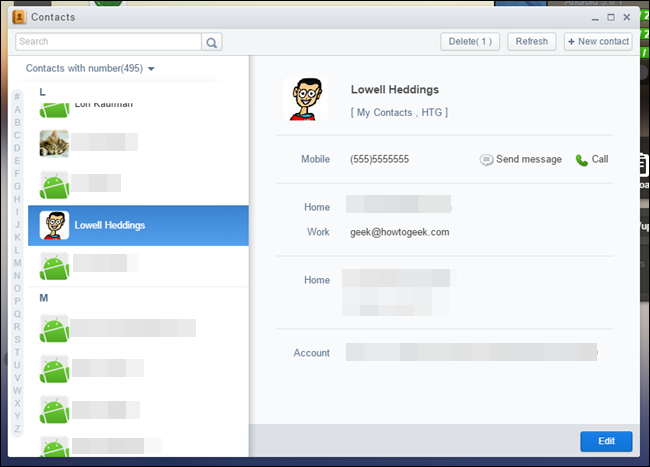Просмотр контактов через AirDroid