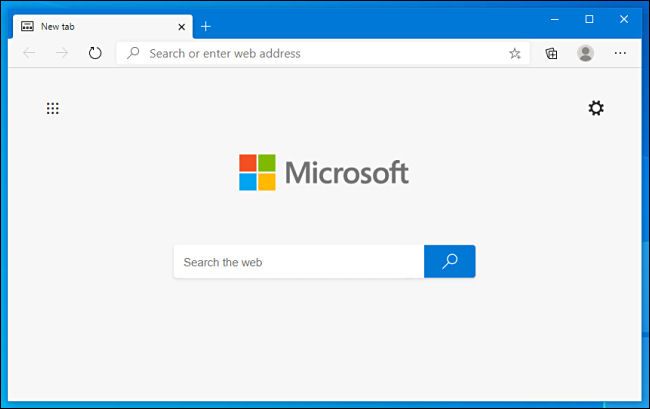 Упрощённая новая вкладка в Microsoft Edge с выключенными опциями