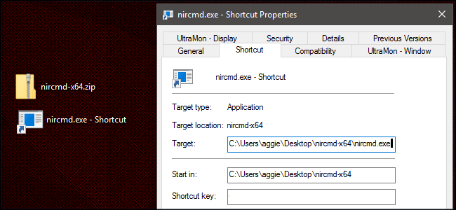 Свойства ярлыка для NirCmd