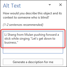 Панель описания замещения для редактирования alt-текста