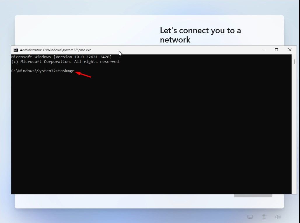 Команда taskmgr в окне Командной строки