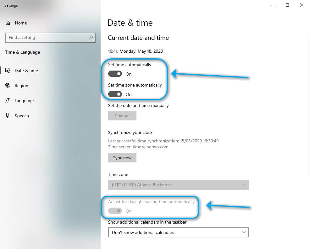 Настройка параметров даты и времени