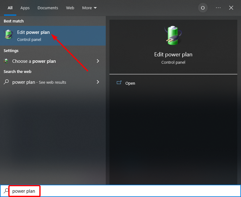Изменение параметров плана электропитания