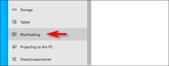 Раздел Система в Параметрах, пункт Многозадачность выделен