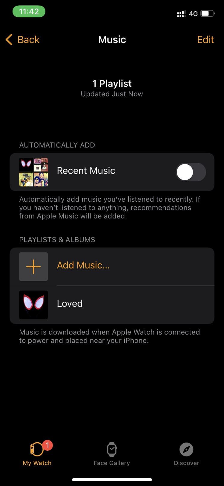 Редактирование музыки Apple Watch из iOS Watch app