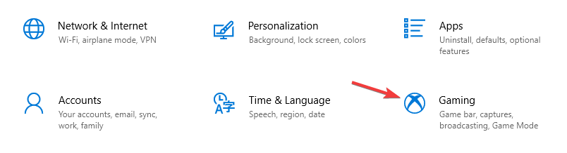 Окно приложения 'Параметры' Windows 10 — раздел Игры
