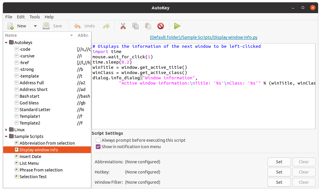 Интерфейс скриптинга AutoKey