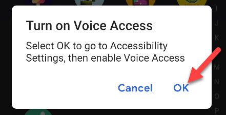 Разрешения доступности для Voice Access в настройках Android.