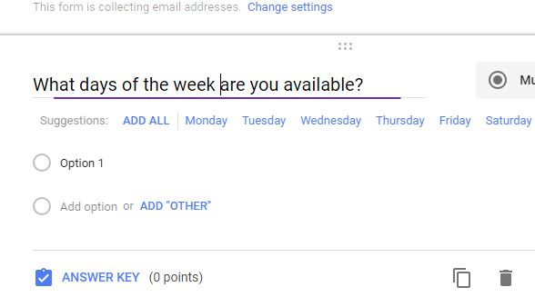 Изображение: автозаполнение вариантов ответов размеров (S, M, L) в списке вариантов