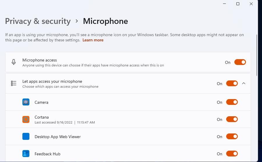 Опция доступа к микрофону в Windows