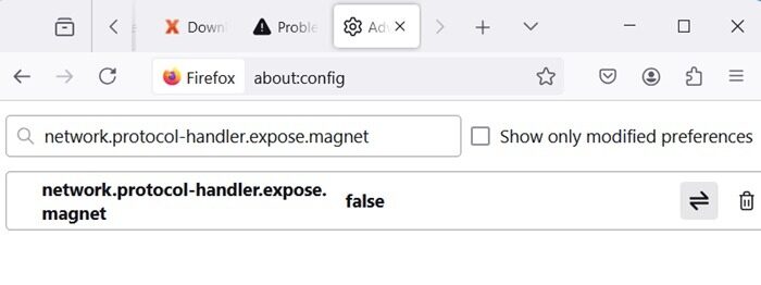 Параметр network.protocol-handler.expose.magnet в Firefox