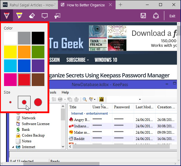 Выбор пера и маркера — цвета и размеры пера