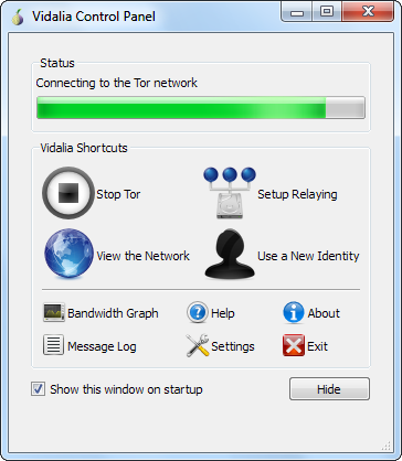 Зелёная иконка луковицы Tor в системном трее