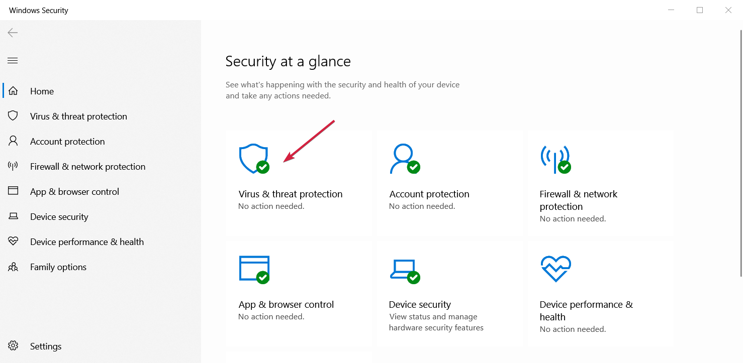 Раздел Защита от вирусов и угроз