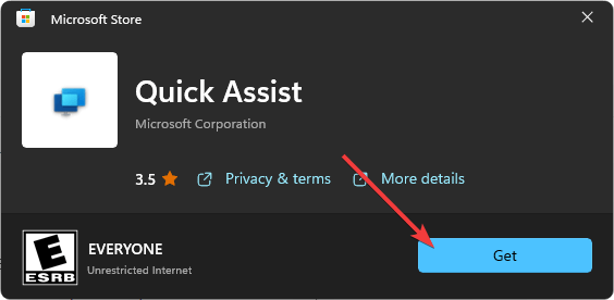 Кнопка получения Quick Assist в Microsoft Store