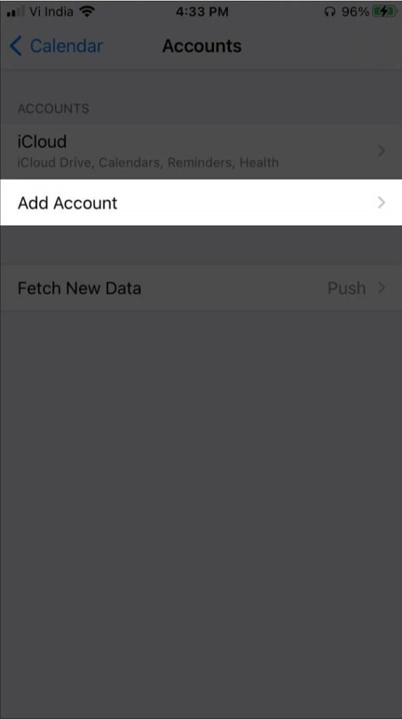 Экран iPhone: экран Добавить учётную запись