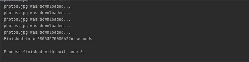 Вывод программы с параллельной загрузкой изображений — значительно меньше времени