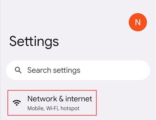 Переход к разделу Сеть и Интернет в Android