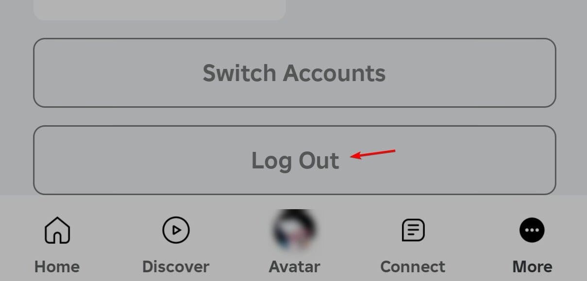 Меню мобильного приложения Roblox с опцией выхода