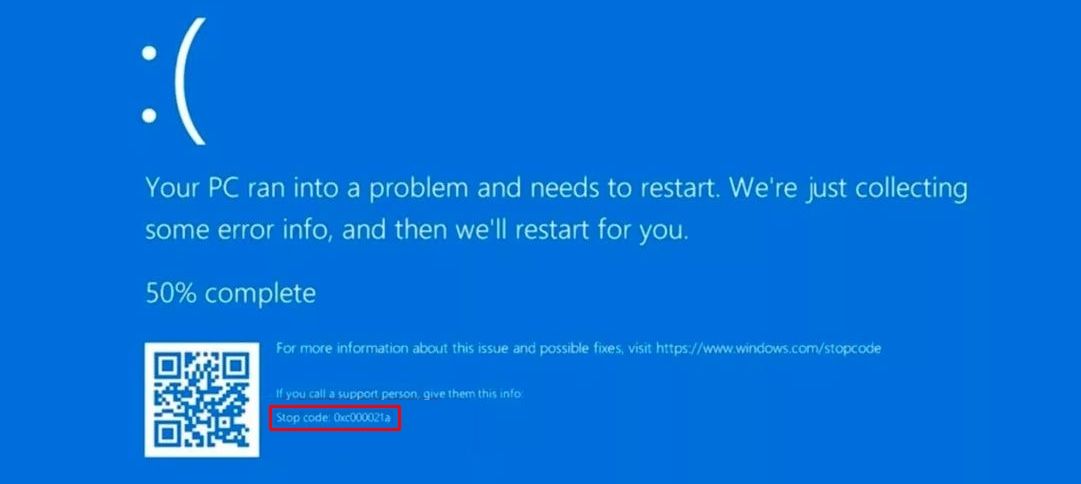 Скриншот BSOD с примером кода остановки Windows