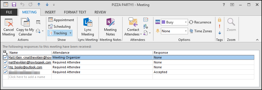 Список участников и их статусы отклика в окне отслеживания
