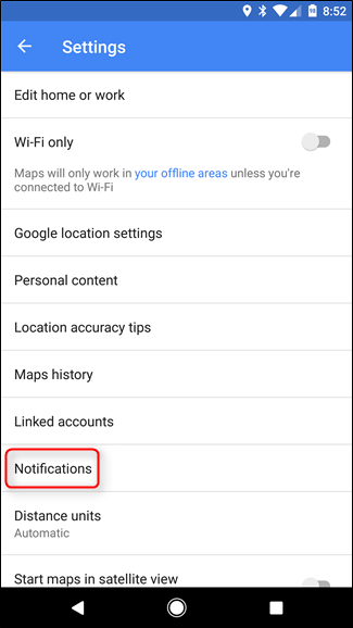 Раздел Уведомления в Google Maps