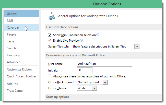 Кнопка «Добавить праздники» в параметрах календаря Outlook