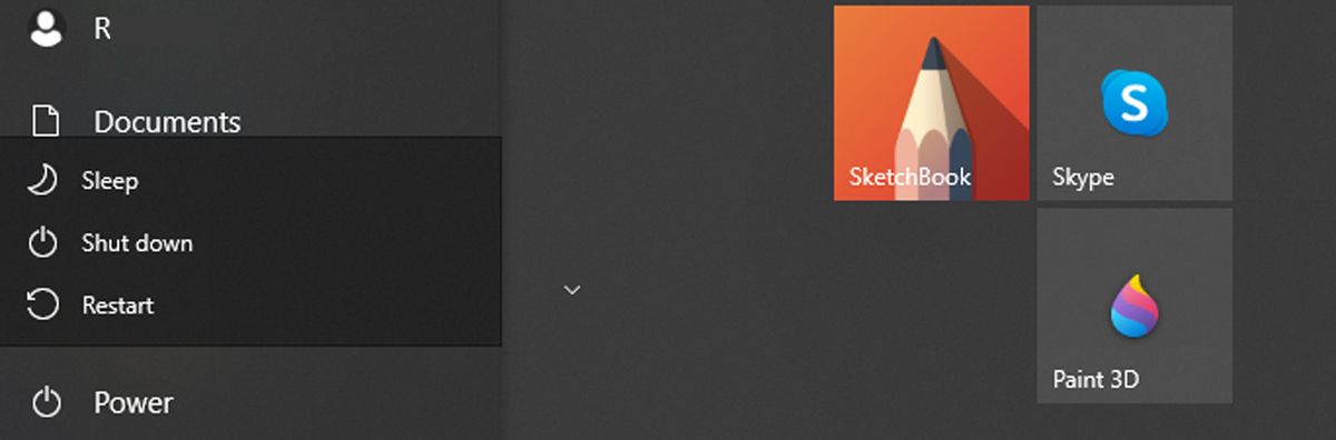Меню электропитания Windows 10