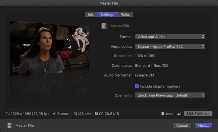 Параметры экспорта в Final Cut Pro X