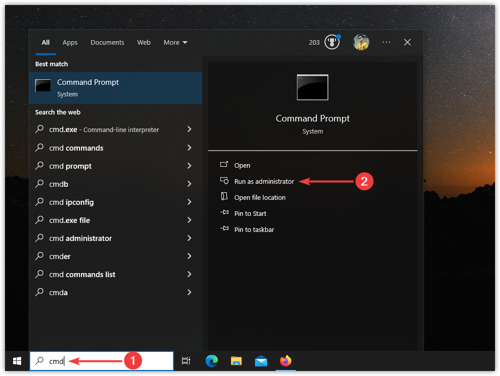 Открытие командной строки от имени администратора
