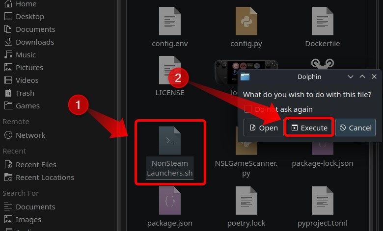Открытие приложения NonSteamLaunchers в SteamOS.