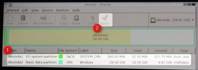 Удаление раздела в GParted