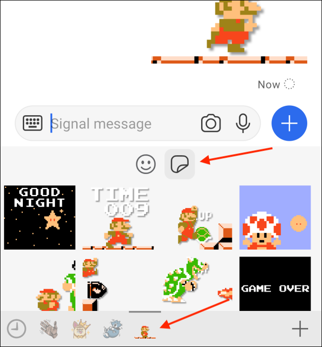 Выберите новый пакет и отправьте стикер в Signal на Android