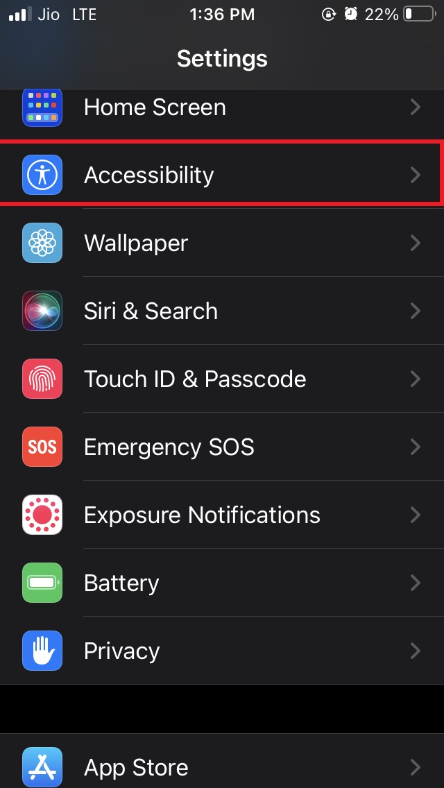 Пункт меню Универсальный доступ в Настройках iOS