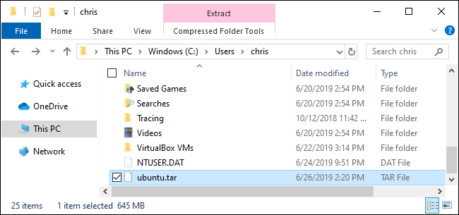 TAR‑файл Linux‑окружения, созданный Windows 10