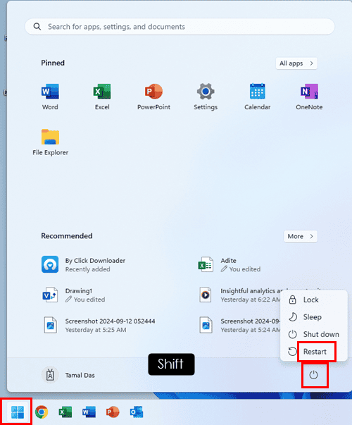Кнопка перезагрузки в меню Пуск Windows 11