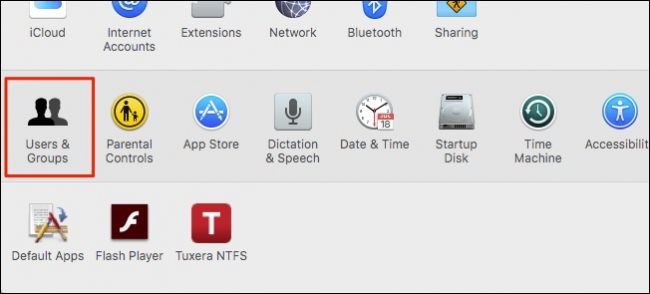 Экран «Пользователи и группы» в macOS