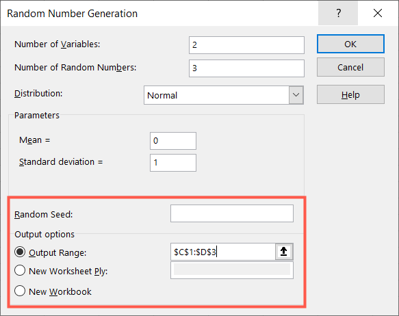 Укажите начальное значение семени и параметры вывода