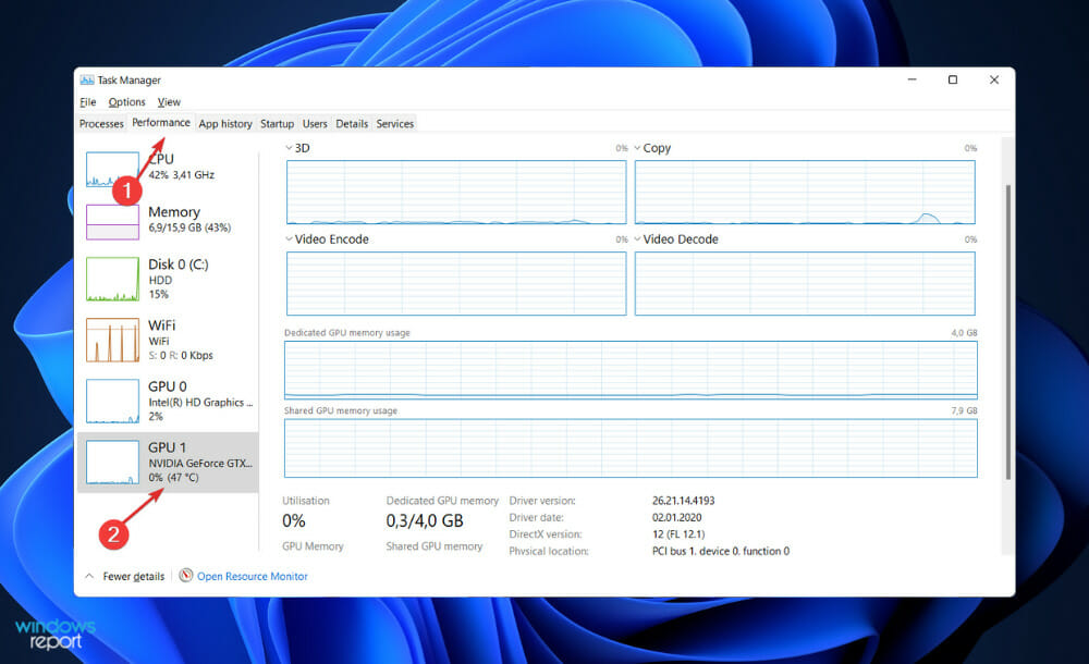 Показ температуры GPU в Диспетчере задач Windows 11