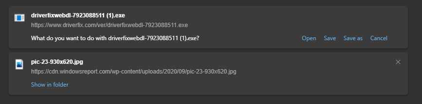 Меню загрузок Microsoft Edge с дополнительными опциями