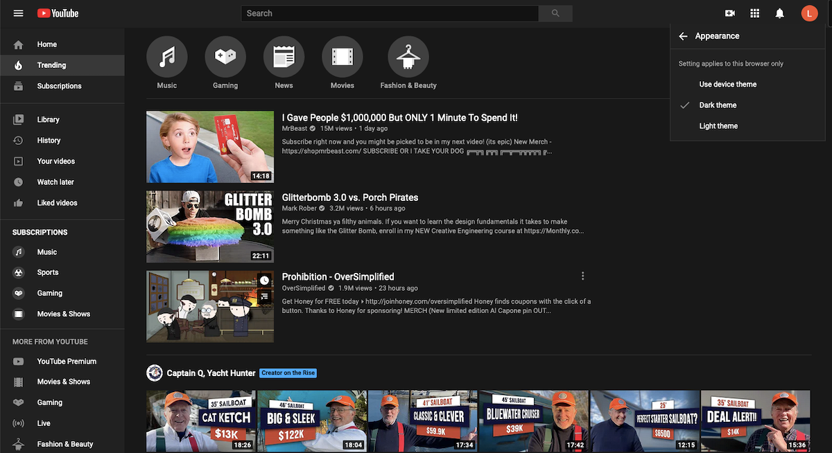 Тёмный режим в YouTube на всех устройствах